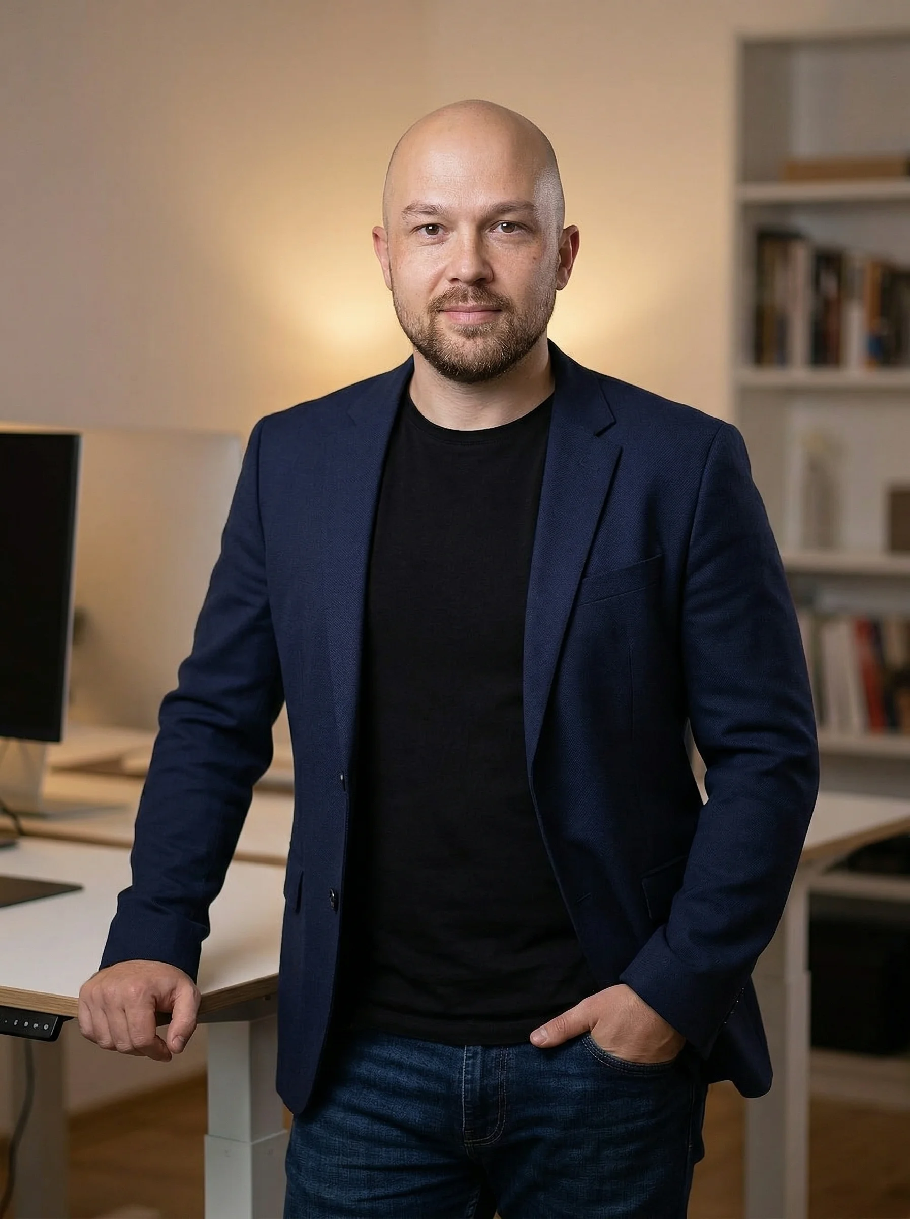 Stefan von FlowFreude, der Ihre Abläufe selbst automatisiert, blickt in die Kamera.